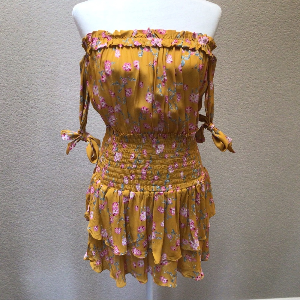 Planet Blue Mustard Yellow Floral Strapless Romper